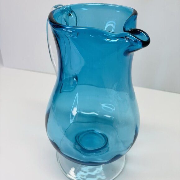 Vintage Blue Crystal Pitcher ~ Hand-Crafted ~ Poland - Picture 4 of 14